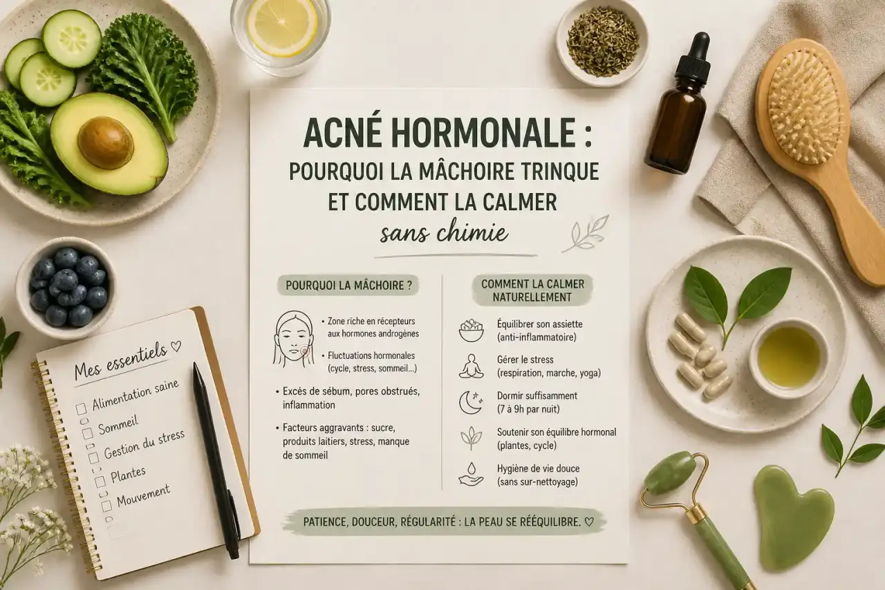 Acné hormonale : pourquoi la mâchoire trinque et comment la calmer sans chimie
