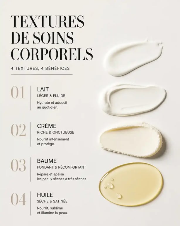 Différentes textures de produits pour les soins pour le corps