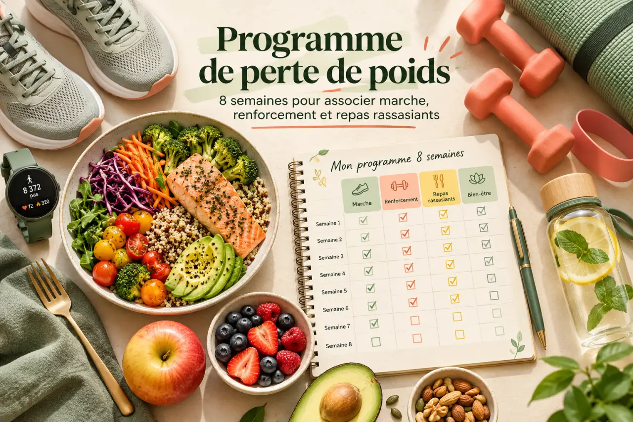 Programme de perte de poids : 8 semaines pour associer marche, renforcement et repas rassasiants