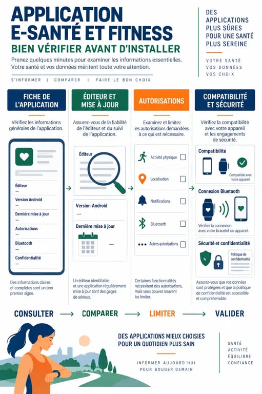 Vérifier une e-health fitness app avant installation : compatibilité, autorisations et sécurité