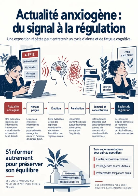 Infographie expliquant pourquoi l’actualité anxiogène impacte notre santé mentale