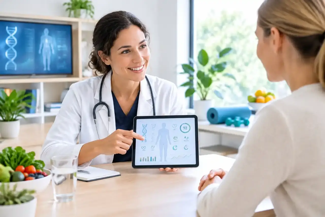 Professionnel de santé présentant les résultats d'un bilan préventif complet