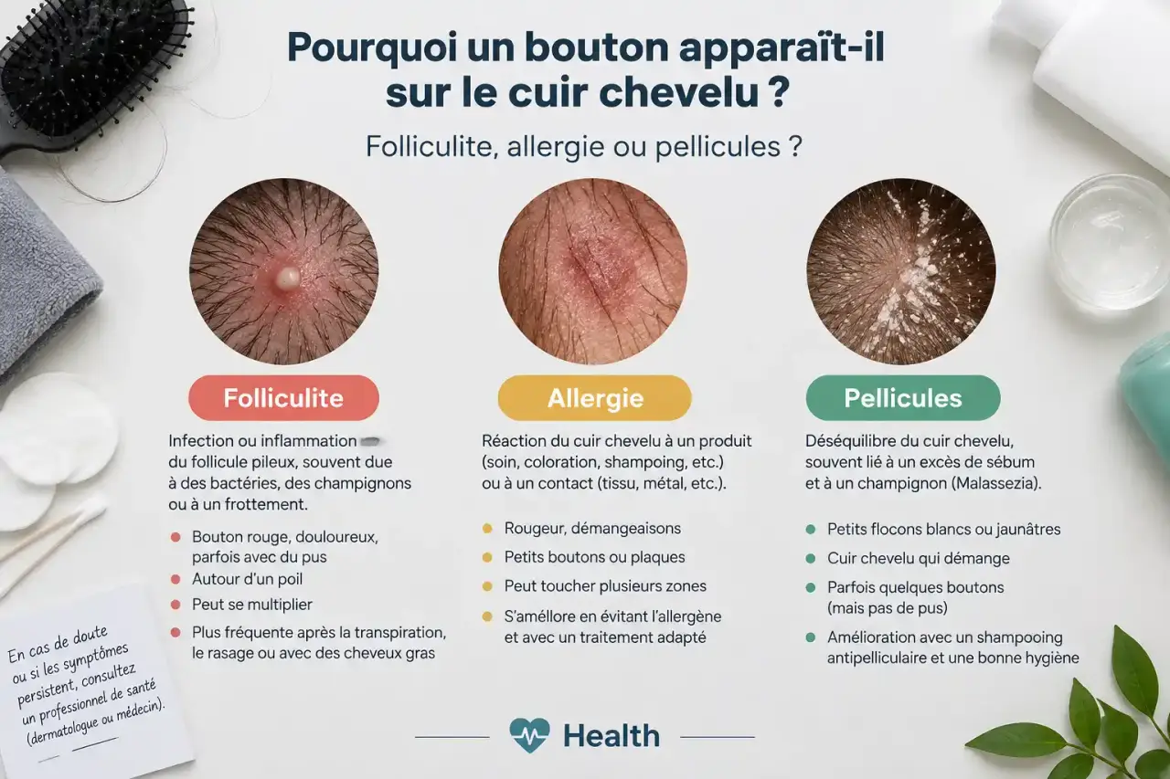 Pourquoi un bouton apparaît-il sur le cuir chevelu : folliculite, allergie ou pellicules ?