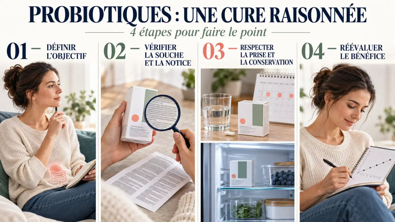 Comment faire une cure de probiotiques : étapes pour choisir, prendre et réévaluer un complément