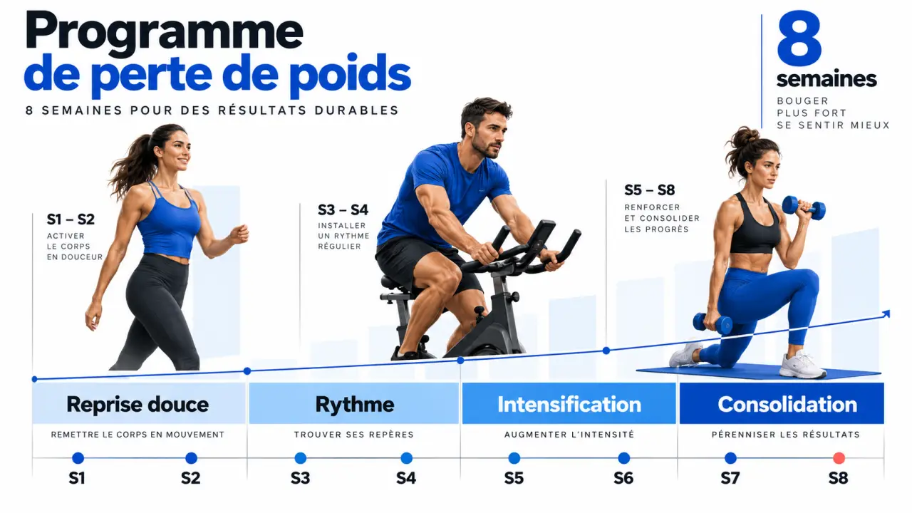 Programme de perte de poids sur huit semaines avec marche, vélo et renforcement