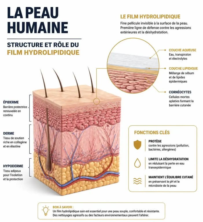 Schéma explicatif du film hydrolipidique pour les soins pour le corps