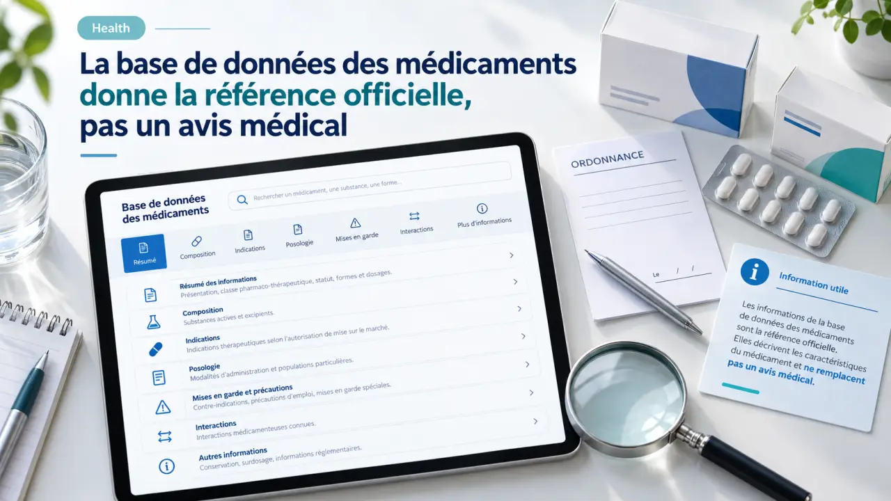 La base de données des médicaments donne la référence officielle, pas un avis médical