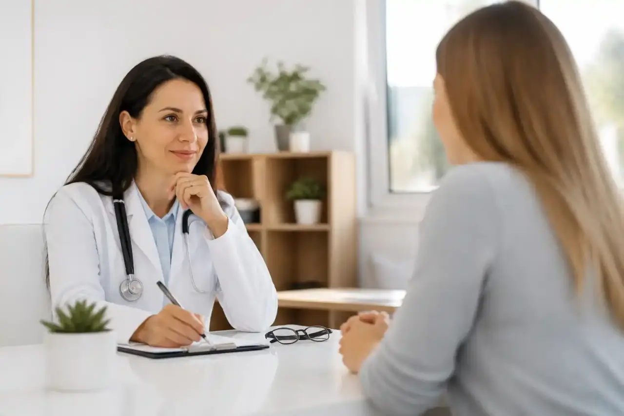 Médecin consultant un tableau de données de santé dans un centre médical lumineux