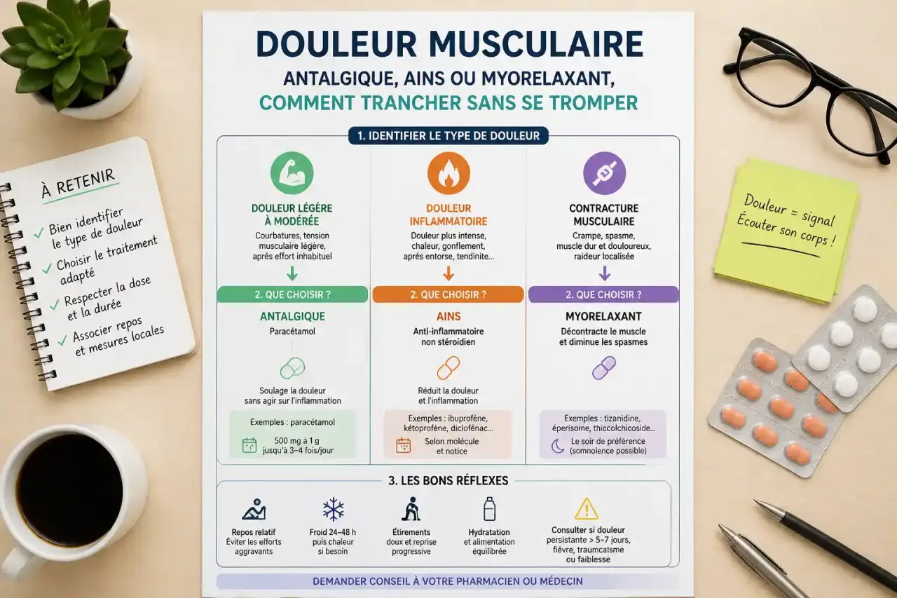 Douleur musculaire : antalgique, AINS ou myorelaxant, comment trancher sans se tromper