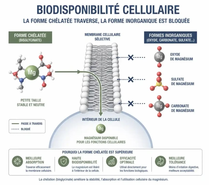 Schéma de la biodisponibilité des compléments alimentaires femme au niveau cellulaire