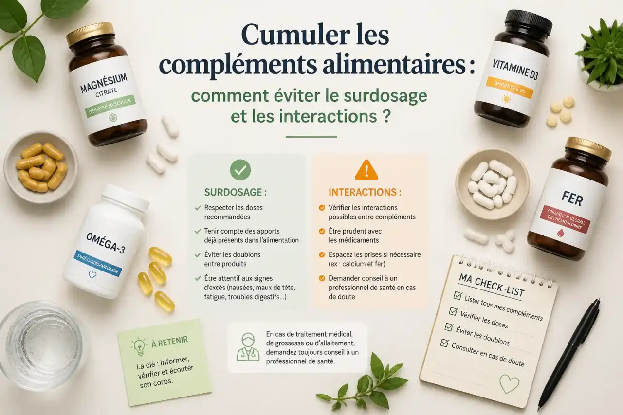Cumuler les compléments alimentaires : comment éviter le surdosage et les interactions ?