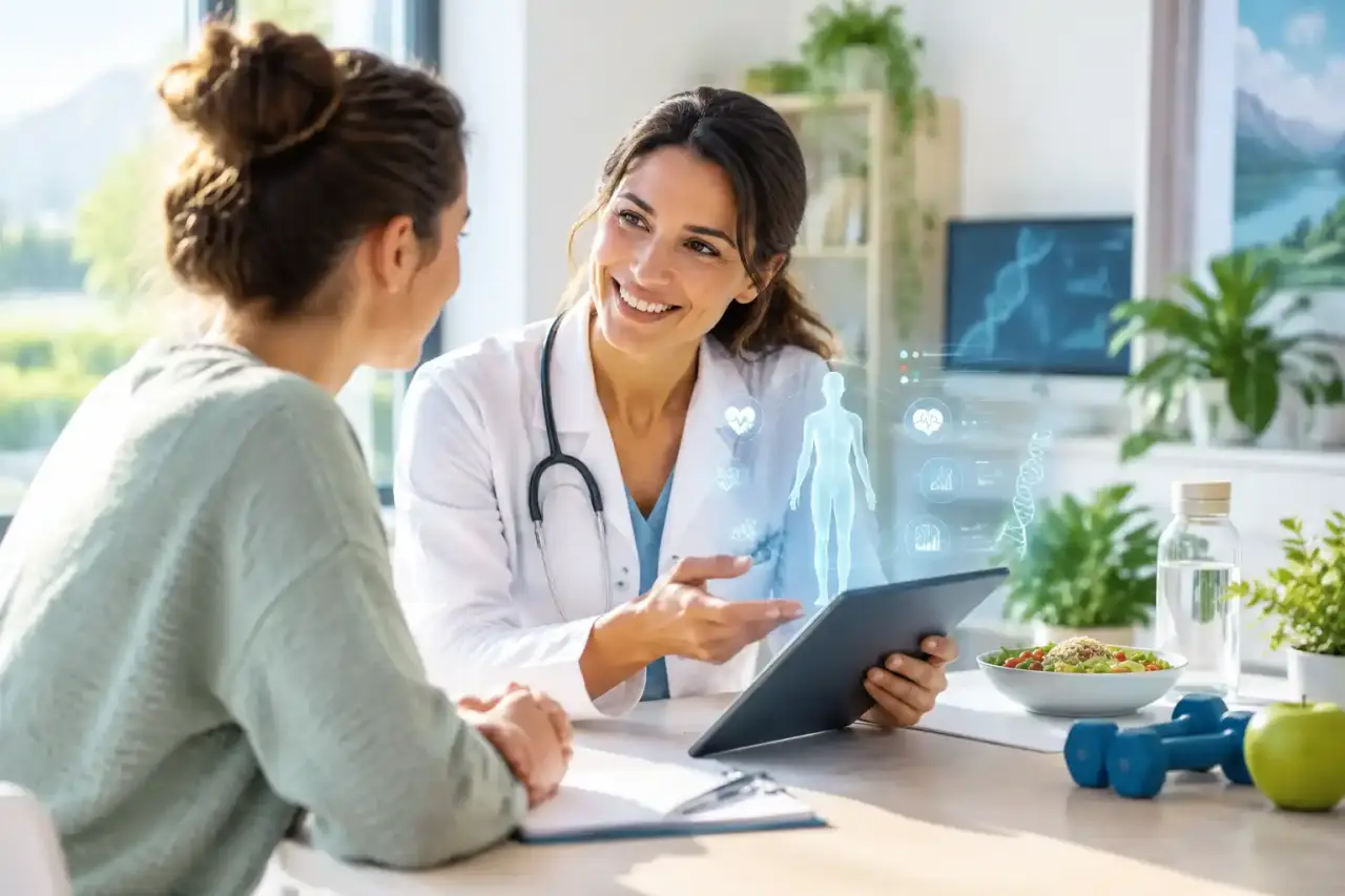 Professionnel de santé analysant des données médicales avec une patiente