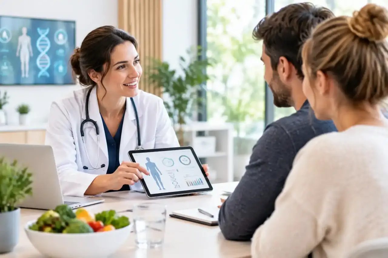 Professionnelle de santé analysant des données de prévention avec un patient