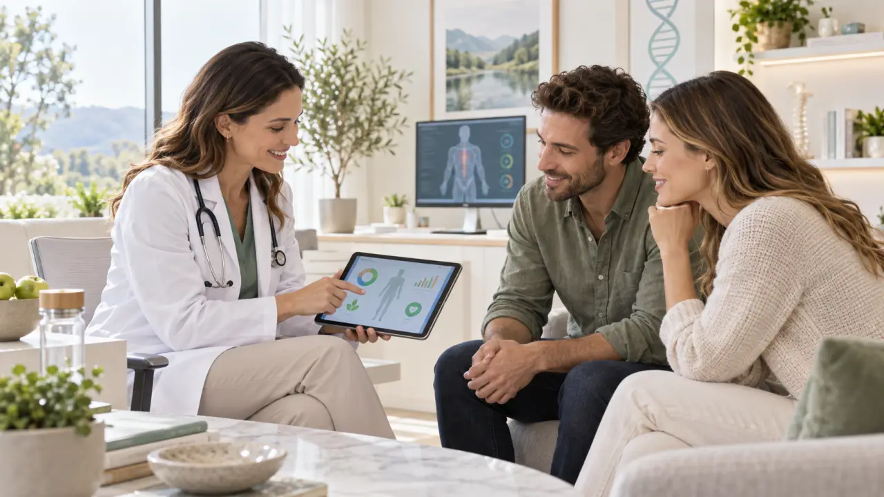 Professionnelle de santé analysant un bilan personnalisé avec une patiente